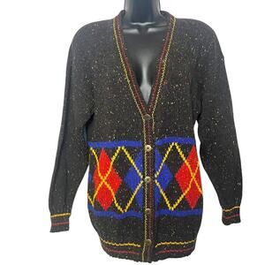 Vintage Liz Claiborne Argyle Sweater 1980s 1990s Preppy Brown Multicolor Size M